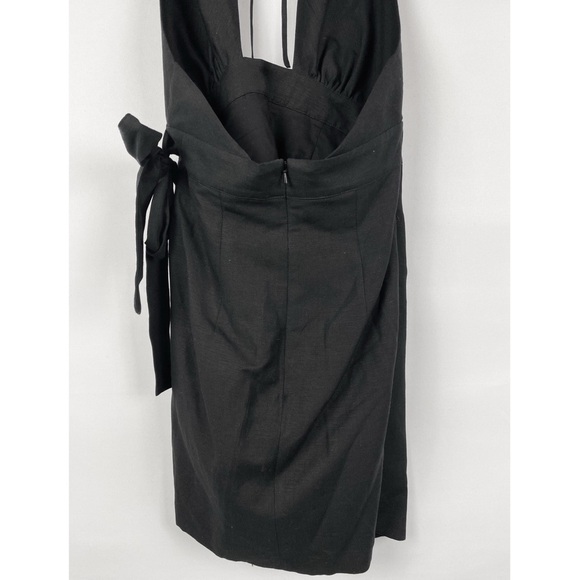 Shona Joy Morgan Crossover Mini Dress Black Wrap Linen Halter Cocktail Party - 6 - Picture 7 of 11